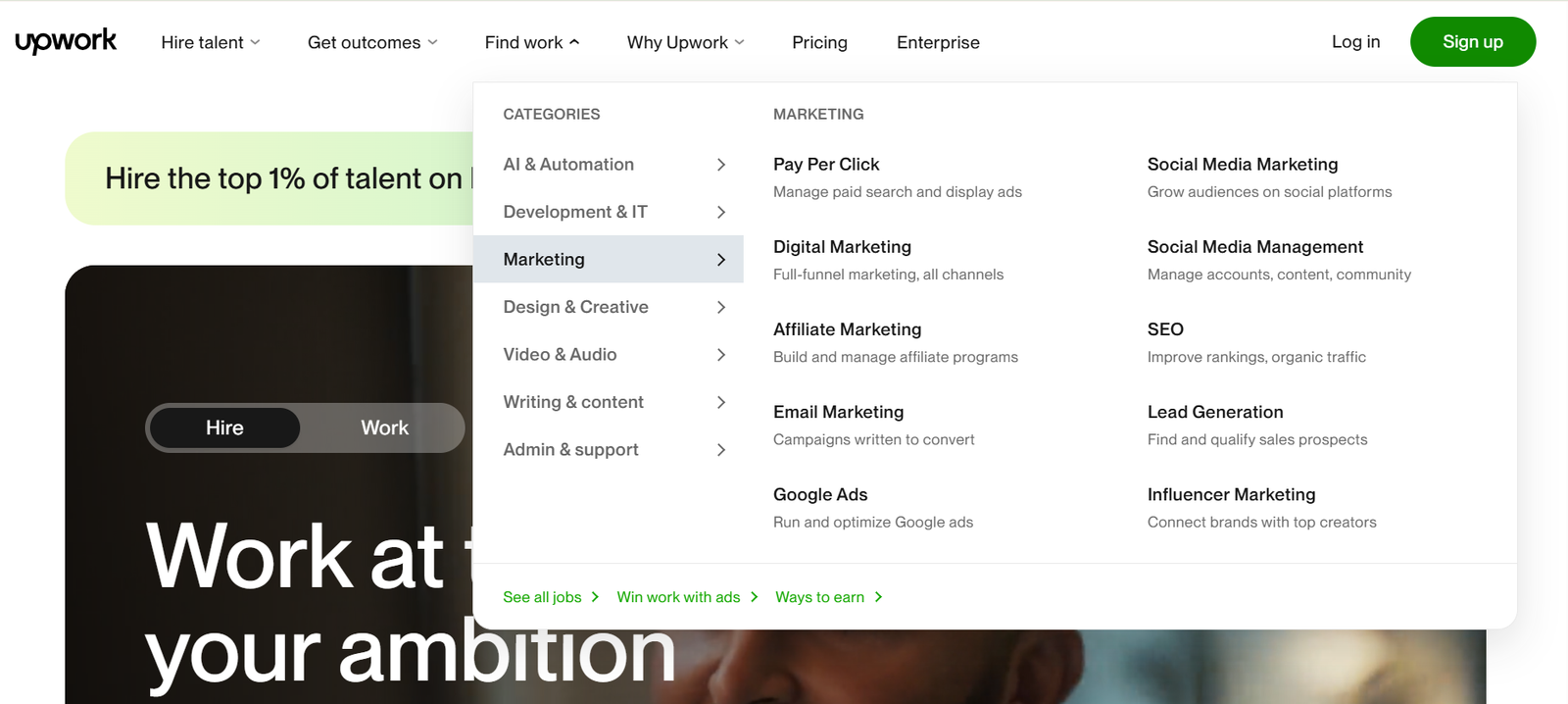 Upwork Freelance Services and Categories