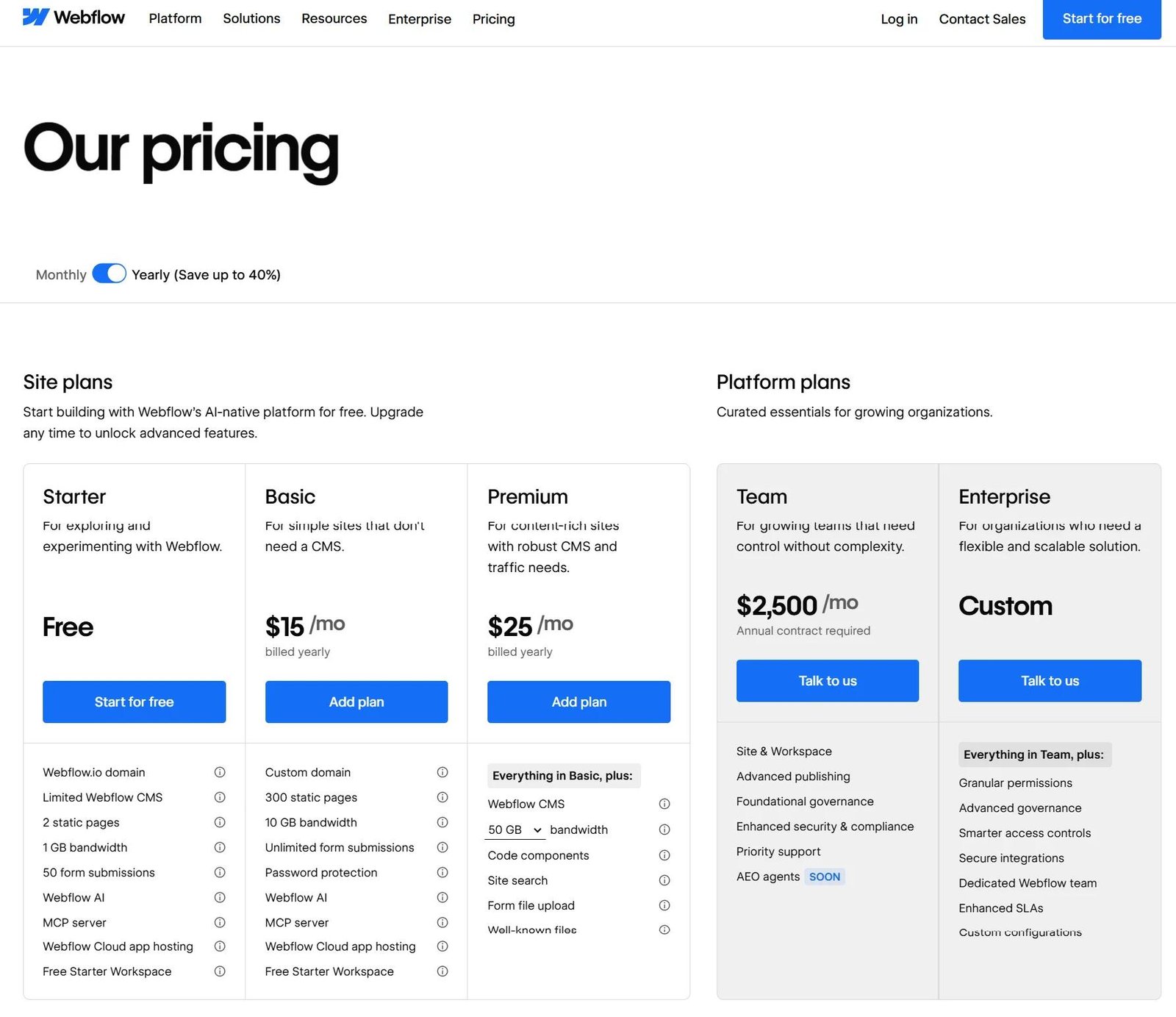 Webflow Pricing